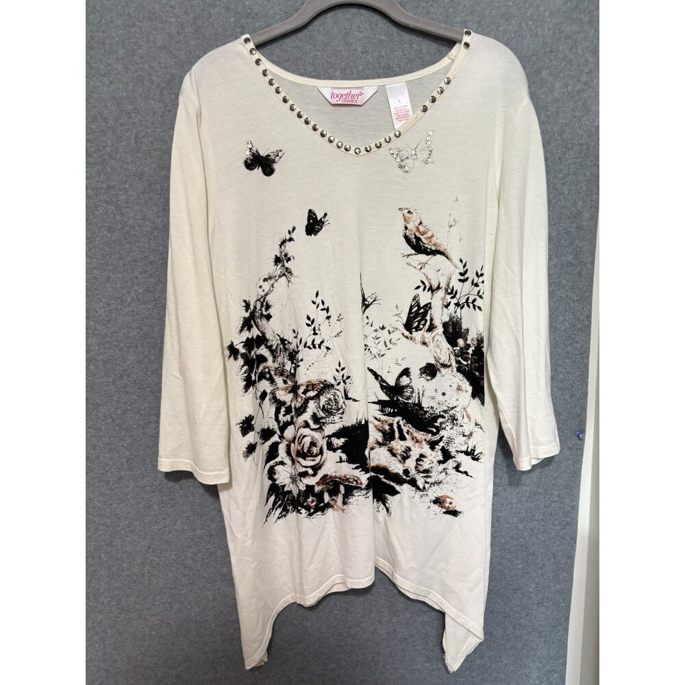Fairy‎ Grunge Butterfly Fox Graphic Top Studded Neck Cottagecore Goth Tee L